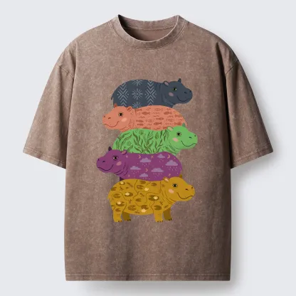 Tokyo-Tiger Stack Of Moodengs Washed T-Shirt
