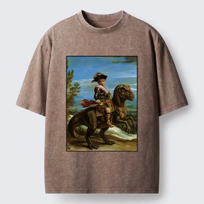 Tokyo-Tiger Fancy Cat Knight On Dinosaur Washed T-Shirt