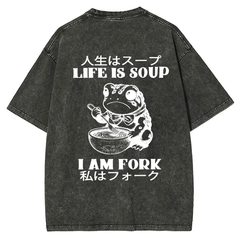Tokyo-Tiger Life Is Soup I Am Fork Back Washed T-Shirt