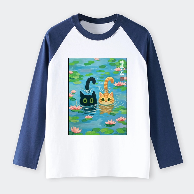 Tokyo-Tiger Cats In The Lotus Pond Raglan Long Sleeve T-shirt