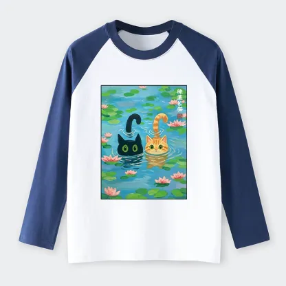 Tokyo-Tiger Cats In The Lotus Pond Raglan Long Sleeve T-shirt