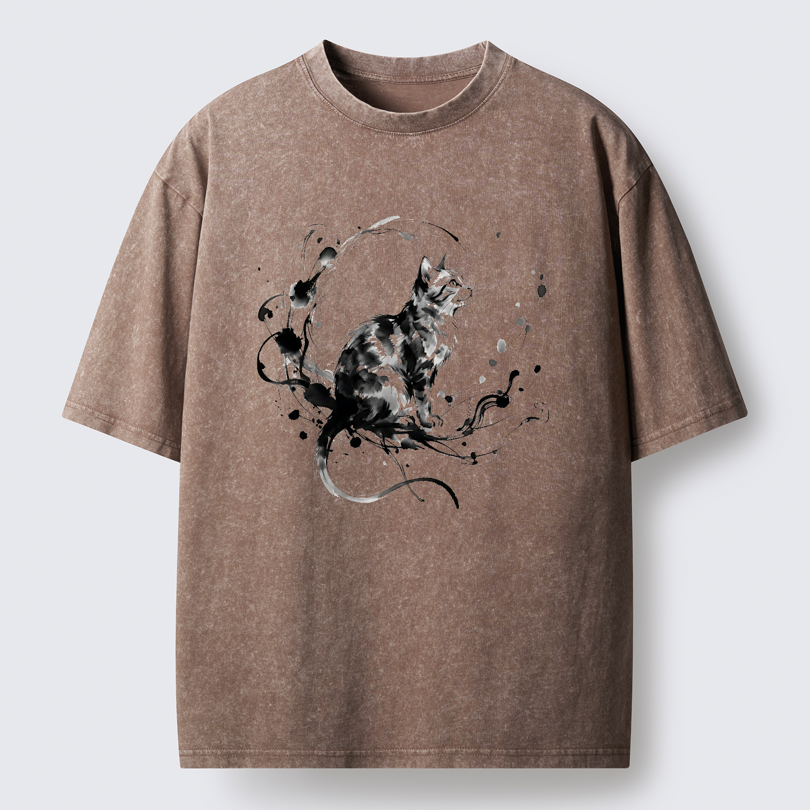 Tokyo-Tiger Ink Cat Washed T-Shirt