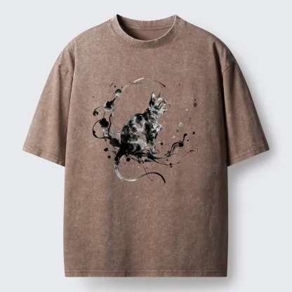 Tokyo-Tiger Ink Cat Washed T-Shirt