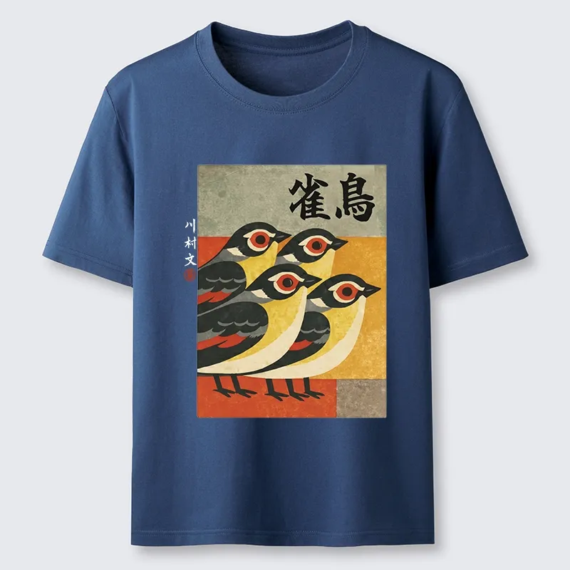 Tokyo-Tiger Cute Sparrows In Retro Japanese Print Classic T-Shirt