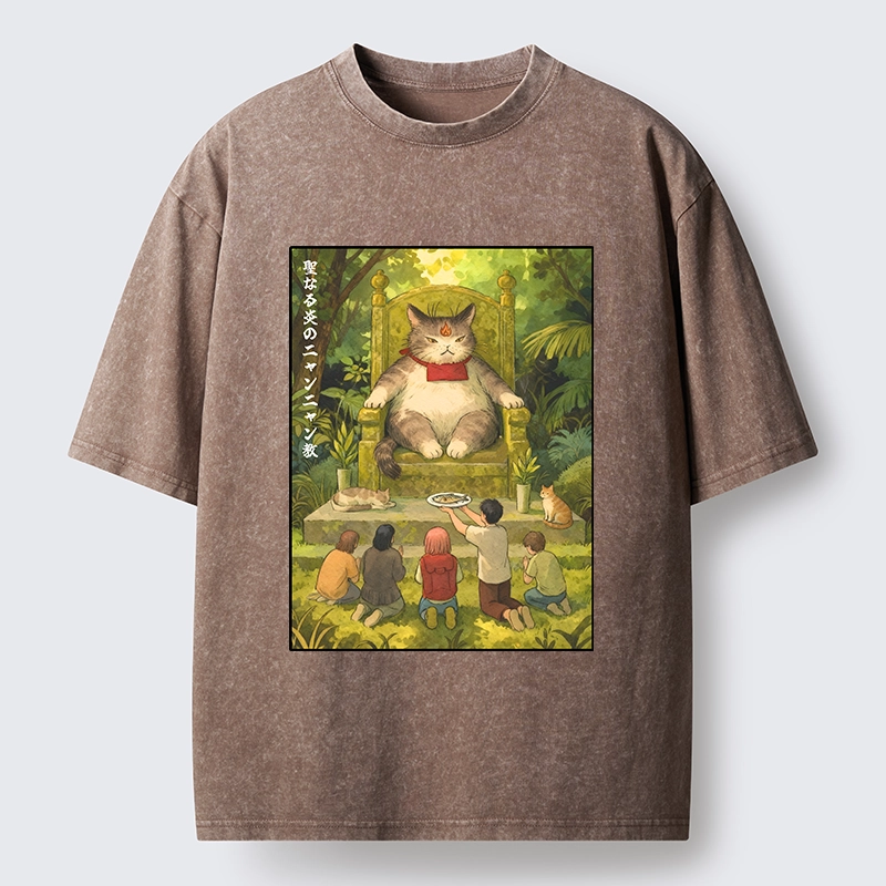 Tokyo-Tiger Cat Religion Meme With Humans Washed T-Shirt