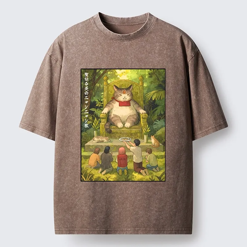 Tokyo-Tiger Cat Religion Meme With Humans Washed T-ShirtSale