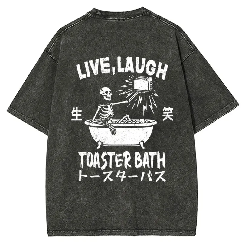 Tokyo-Tiger Funny Electric Shock Skeleton Back Washed T-Shirt Sale