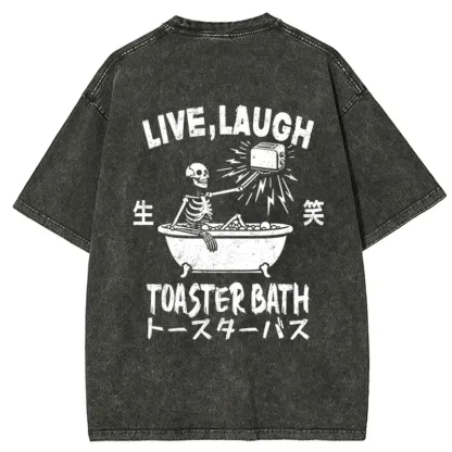 Tokyo-Tiger Funny Electric Shock Skeleton Back Washed T-Shirt