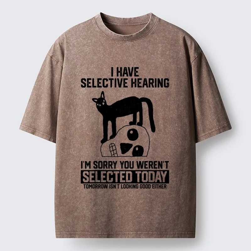 Tokyo-Tiger Cat Selective Hearing Funny Meme Washed T-Shirt