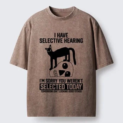 Tokyo-Tiger Cat Selective Hearing Funny Meme Washed T-Shirt