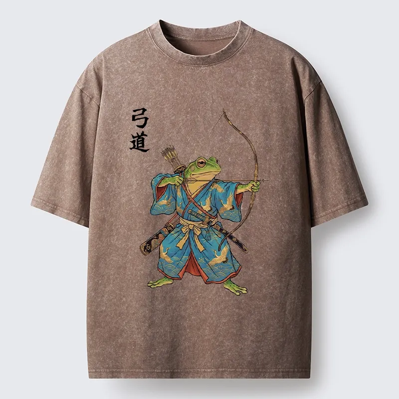 Tokyo-Tiger Frog Samurai Archery Art Washed T-Shirt