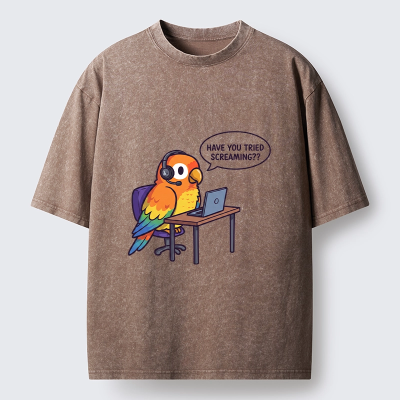 Tokyo-Tiger Funny Bird Call Center Agent Washed T-Shirt