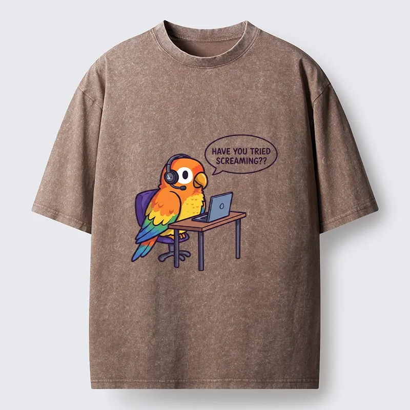 Tokyo-Tiger Funny Bird Call Center Agent Washed T-Shirt