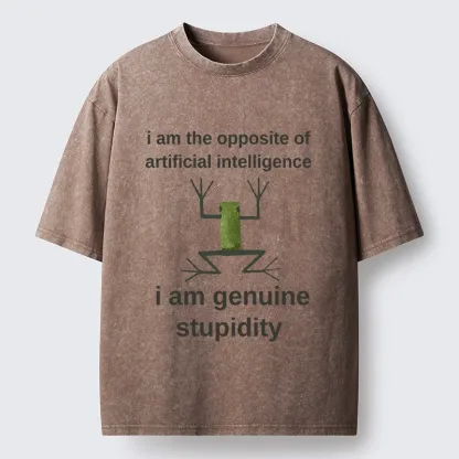 Tokyo-Tiger Genuine Stupidity Frog Meme Washed T-Shirt