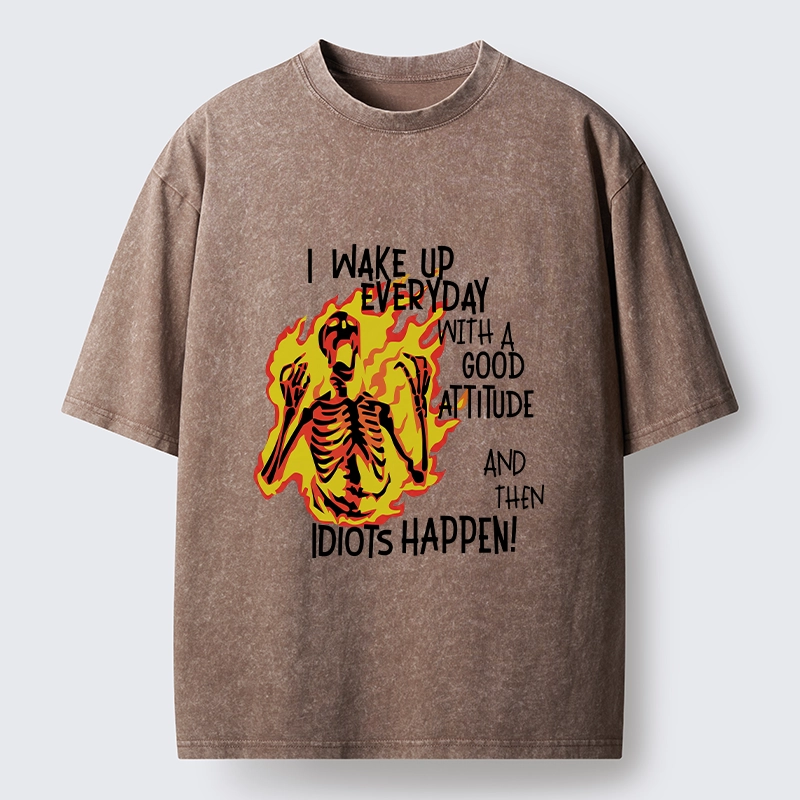 Tokyo-Tiger Skeleton With Bad Attitude Meme Washed T-Shirt
