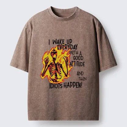 Tokyo-Tiger Skeleton With Bad Attitude Meme Washed T-Shirt