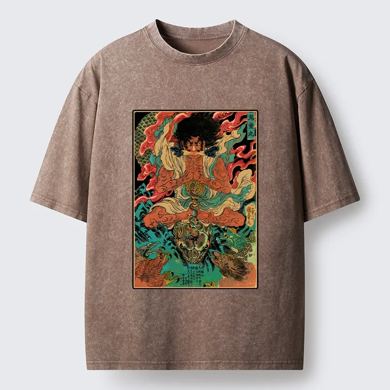 Tokyo-Tiger Classic Japanese Oni Painting Washed T-Shirt