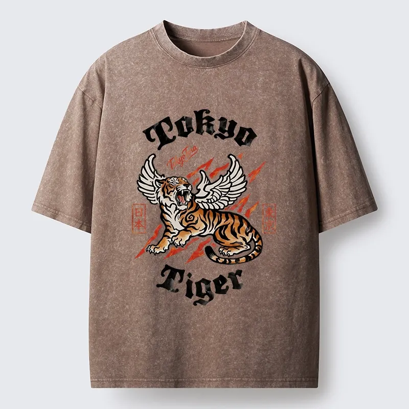 Tokyo-Tiger With Wings Art Washed T-Shirt