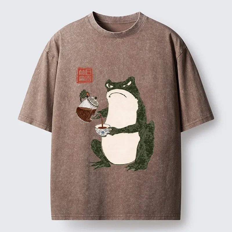 Tokyo-Tiger Frog With A Serious Tea Break Washed T-Shirt