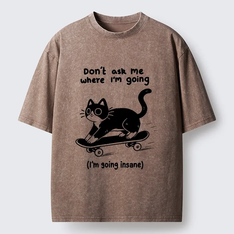 Tokyo-Tiger Black Cat Skating Away From Sanity Washed T-Shirt