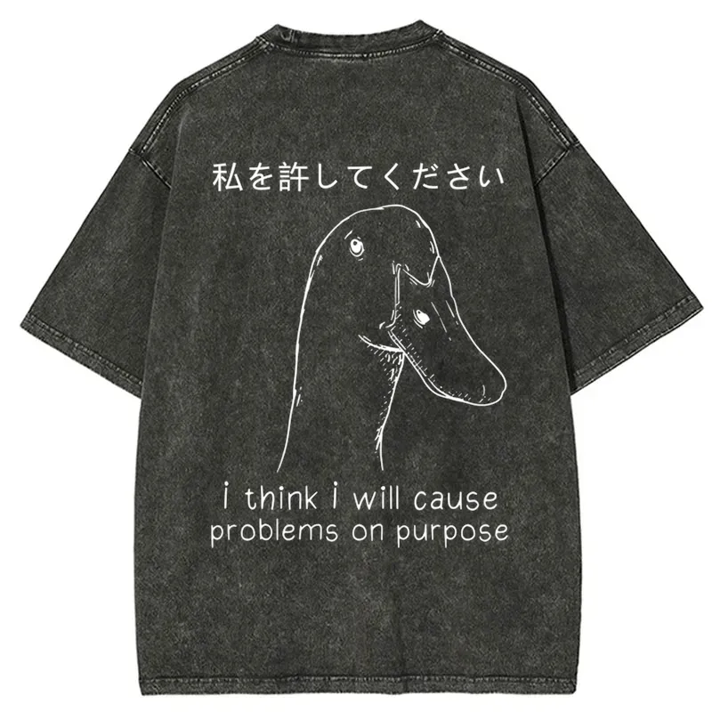 Tokyo-Tiger Stupid Goose Funny Back Washed T-Shirt