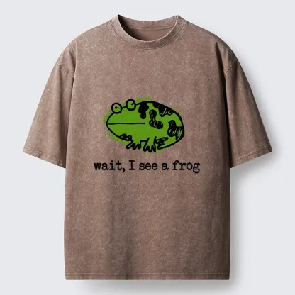 Tokyo-Tiger Silly Frog Doodle Art Washed T-Shirt