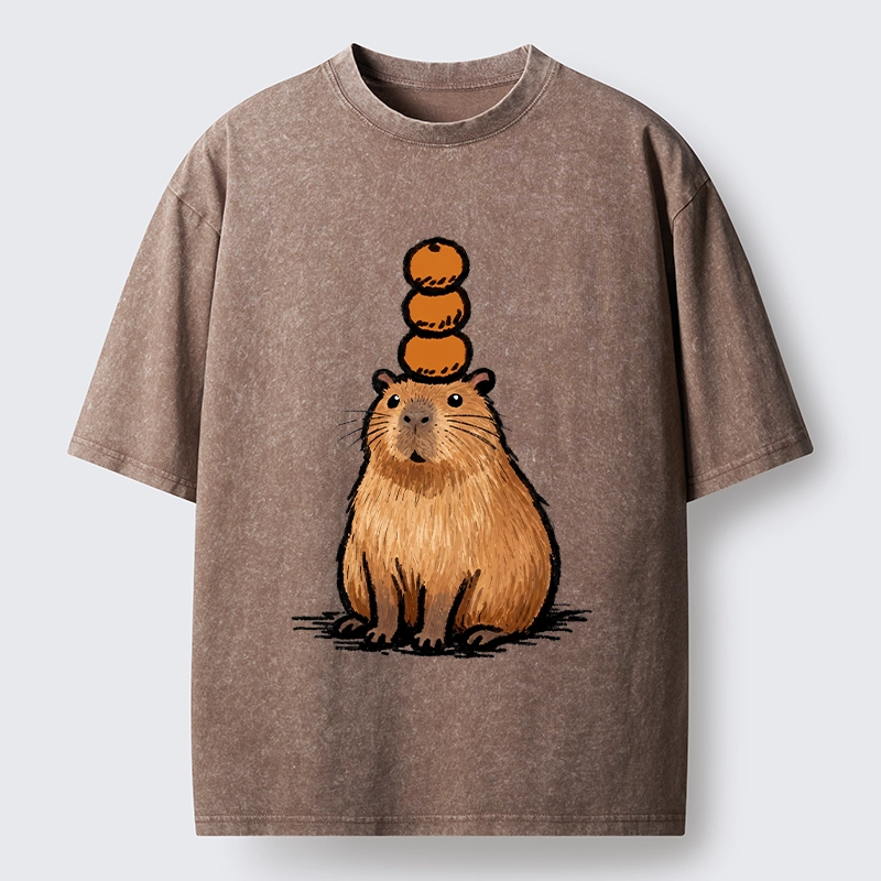 Tokyo-Tiger Funny Capybara Orange Meme Washed T-Shirt
