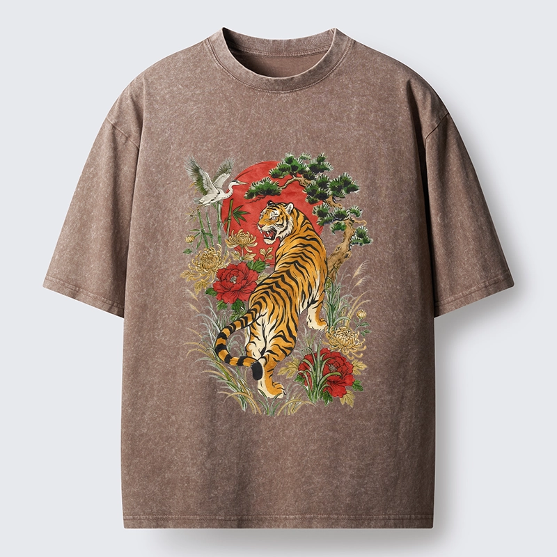 Tokyo-Tiger Majestic Tiger Under The Red Sun Washed T-Shirt