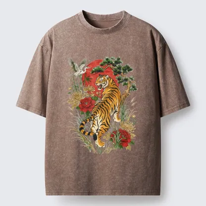 Tokyo-Tiger Majestic Tiger Under The Red Sun Washed T-Shirt