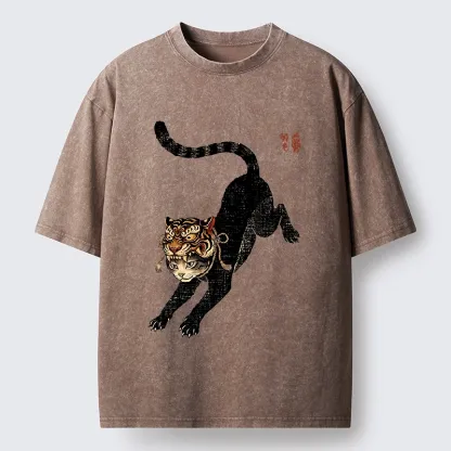 Tokyo-Tiger Cat With Tiger Mask Cool Art Washed T-Shirt