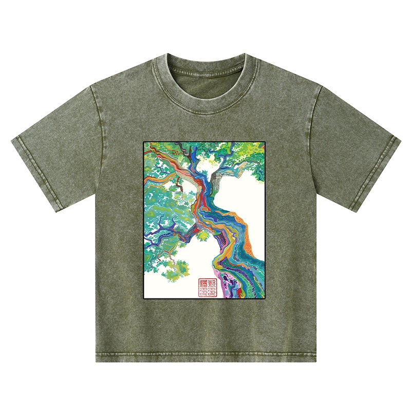 Tokyo-Tiger Colorful Magic Tree Kids Washed T-Shirt
