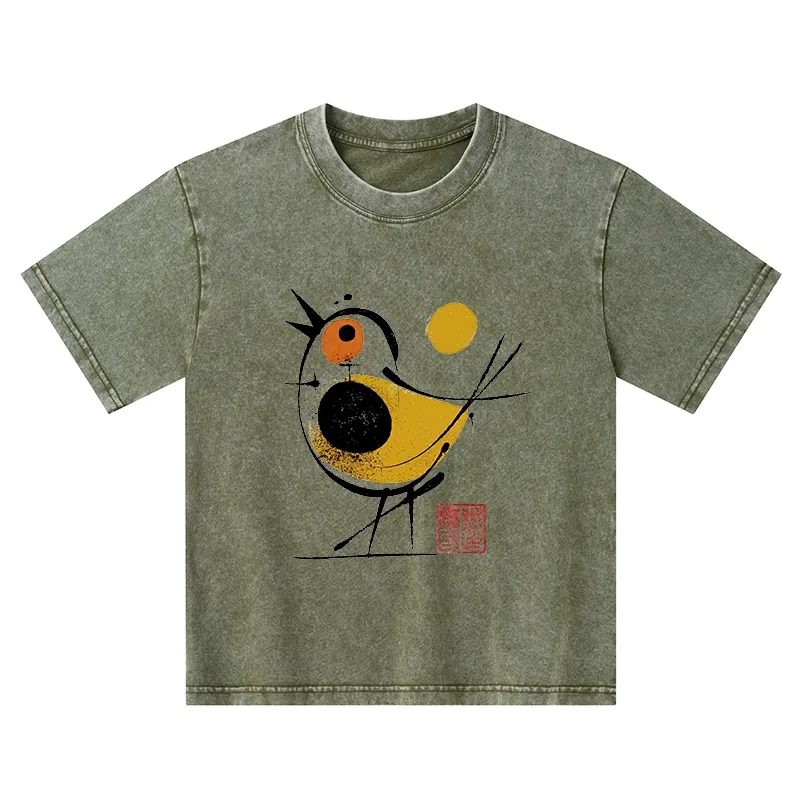 Tokyo-Tiger Aesthetic Yellow And Black Bird Kids Washed T-Shirt