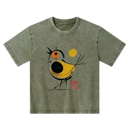 Tokyo-Tiger Aesthetic Yellow And Black Bird Kids Washed T-Shirt