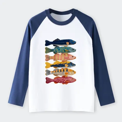 Tokyo-Tiger Colorful Fish Art Collection Raglan Long Sleeve T-shirt
