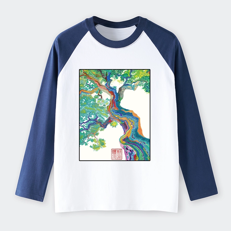 Tokyo-Tiger Colorful Magic Tree Raglan Long Sleeve T-shirt