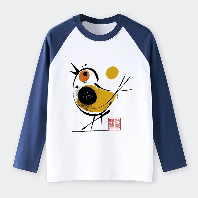 Tokyo-Tiger Aesthetic Yellow And Black Bird Raglan Long Sleeve T-shirt