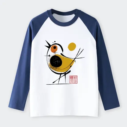 Tokyo-Tiger Aesthetic Yellow And Black Bird Raglan Long Sleeve T-shirt