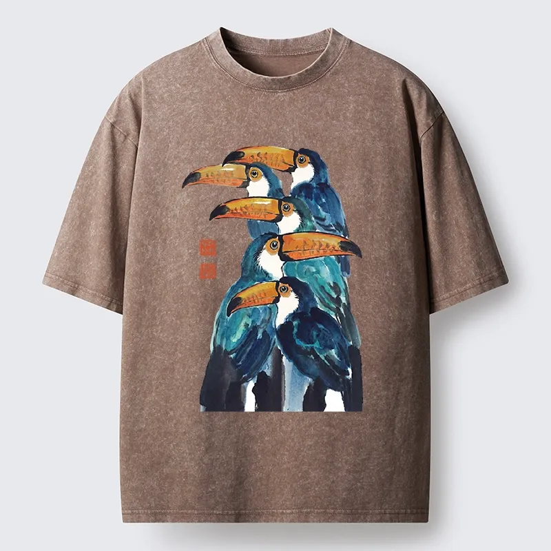 Tokyo-Tiger Blue Toucans Watercolor Washed T-Shirt