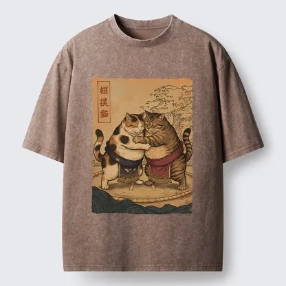 Tokyo-Tiger Sumo Cats Ready To Fight Washed T-Shirt