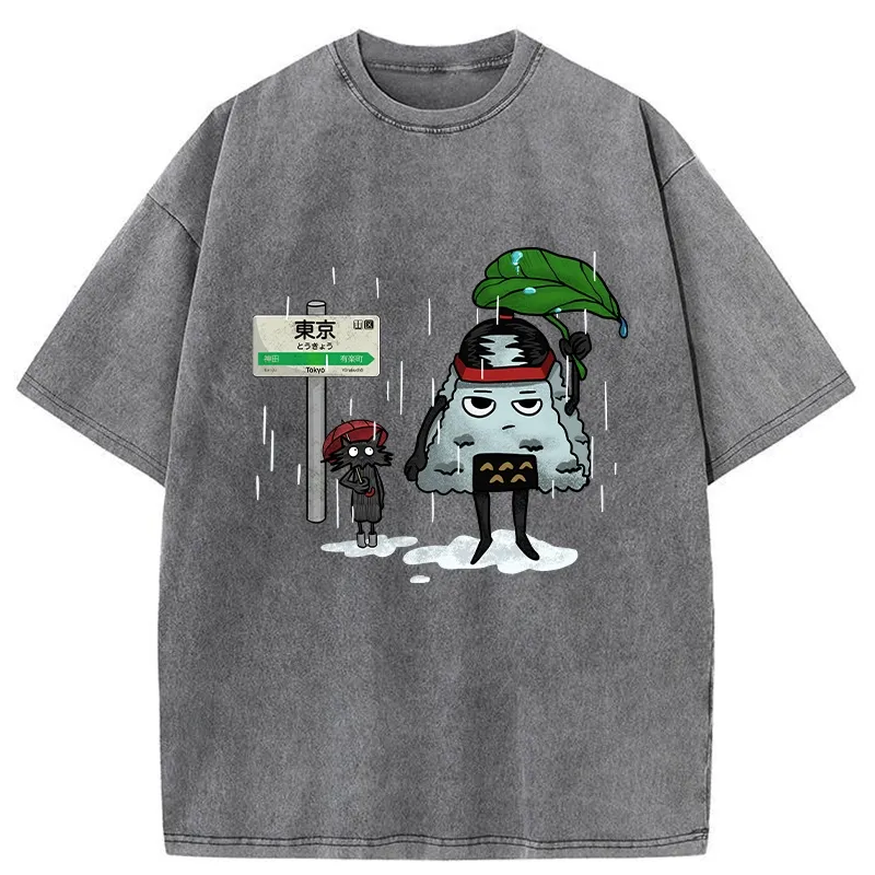 Tokyo-Tiger Onigiri On Lotus Leaf Washed T-Shirt