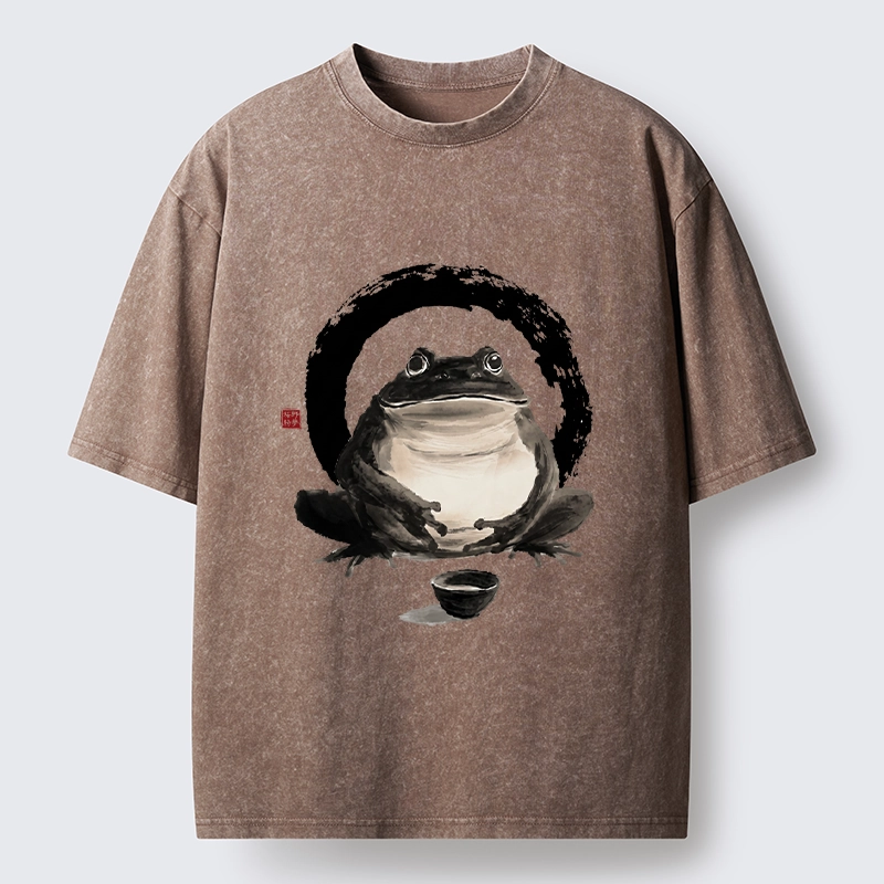 Tokyo-Tiger Zen Frog With A Tea Bowl Washed T-Shirt