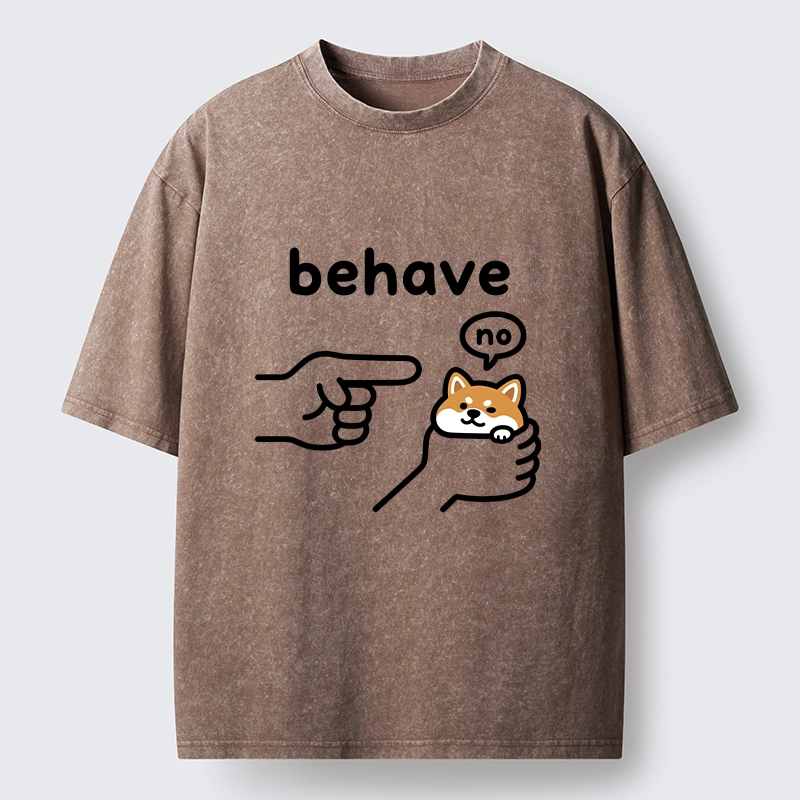 Tokyo-Tiger Funny Shiba Refusing To Behave Washed T-Shirt