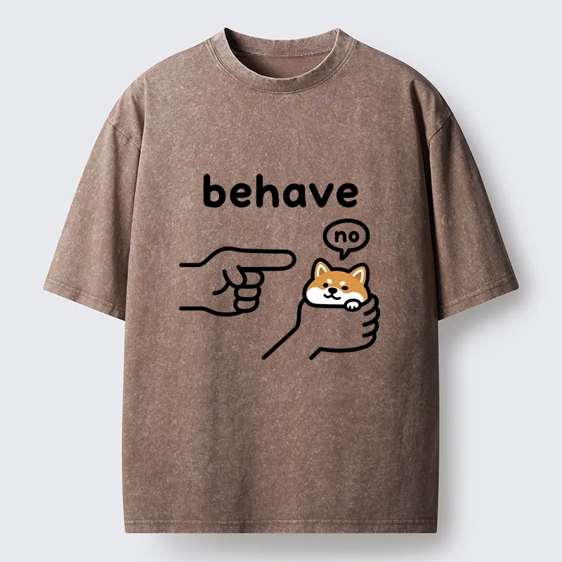 Tokyo-Tiger Funny Shiba Refusing To Behave Washed T-Shirt