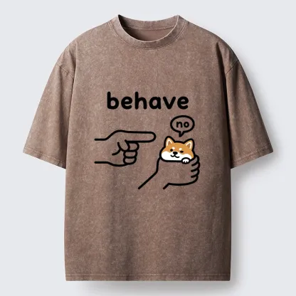 Tokyo-Tiger Funny Shiba Refusing To Behave Washed T-Shirt