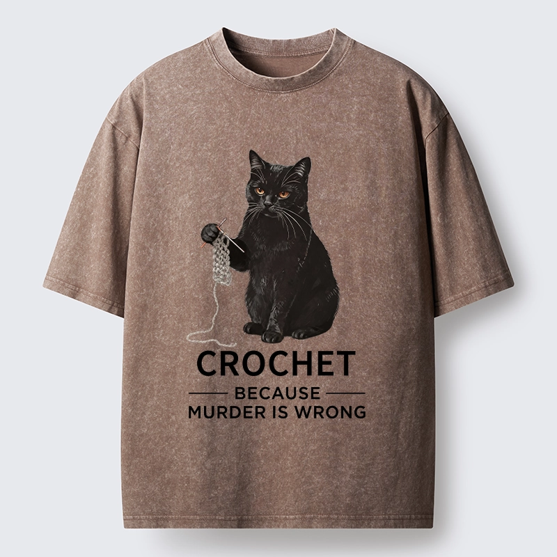 Tokyo-Tiger Cat Crocheting To Avoid Trouble Washed T-Shirt
