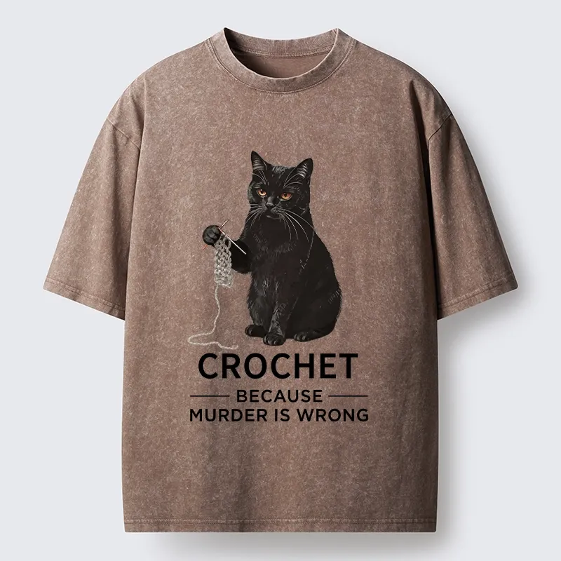 Tokyo-Tiger Cat Crocheting To Avoid Trouble Washed T-Shirt