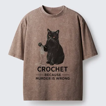 Tokyo-Tiger Cat Crocheting To Avoid Trouble Washed T-Shirt