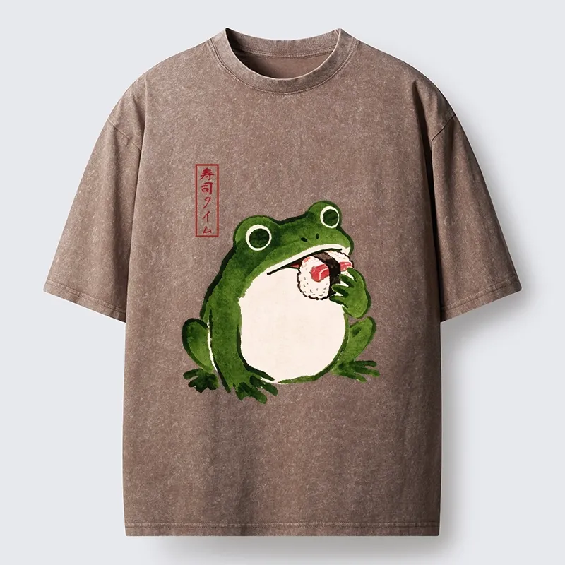 Tokyo-Tiger Sushi Time For The Hungry Frog Washed T-Shirt
