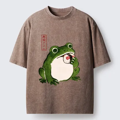 Tokyo-Tiger Sushi Time For The Hungry Frog Washed T-Shirt