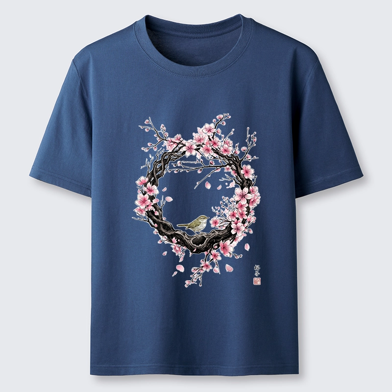 Tokyo-Tiger Sakura Wreath And Little Bird Classic T-Shirt